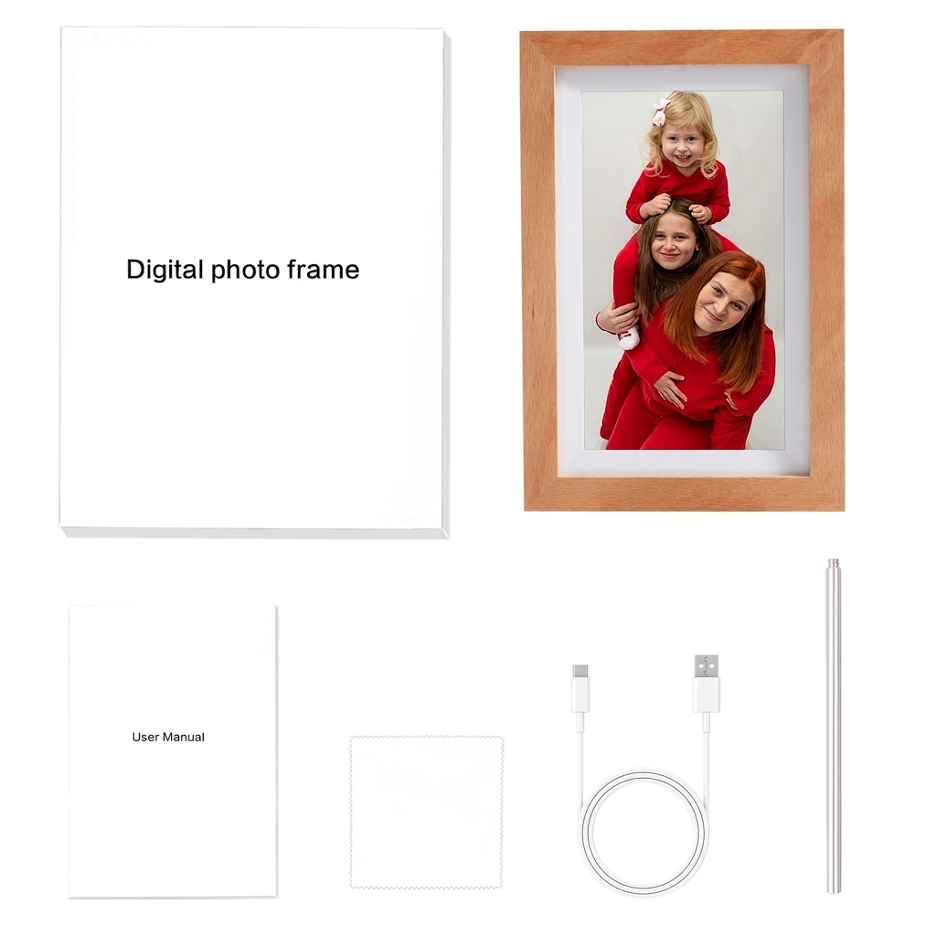 7-Inch WiFi Digital Photo Frame - IPS Smart Picture Frame with Wood Frame, App Photo/Video Transfer, 2000mAh Battery, 360° Auto-Rotate, White