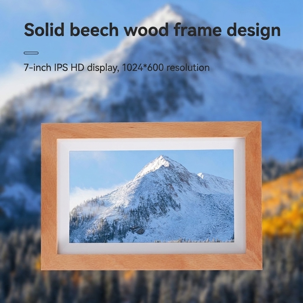 7-Inch WiFi Digital Photo Frame - IPS Smart Picture Frame with Wood Frame, App Photo/Video Transfer, 2000mAh Battery, 360° Auto-Rotate, White