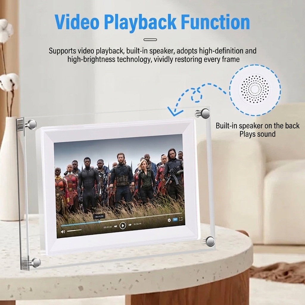 7-Inch WiFi Digital Photo Frame - IPS Smart Picture Frame with 2000mAh Battery, 360° Auto-Rotation, Built-in Speaker, WiFi & USB Transfer, White