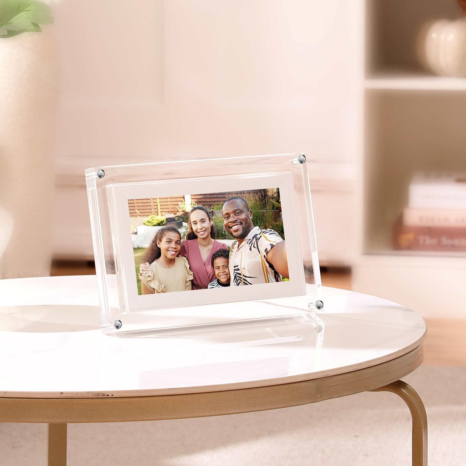 7-Inch WiFi Digital Photo Frame - IPS Smart Picture Frame with 2000mAh Battery, 360° Auto-Rotation, Built-in Speaker, WiFi & USB Transfer, White