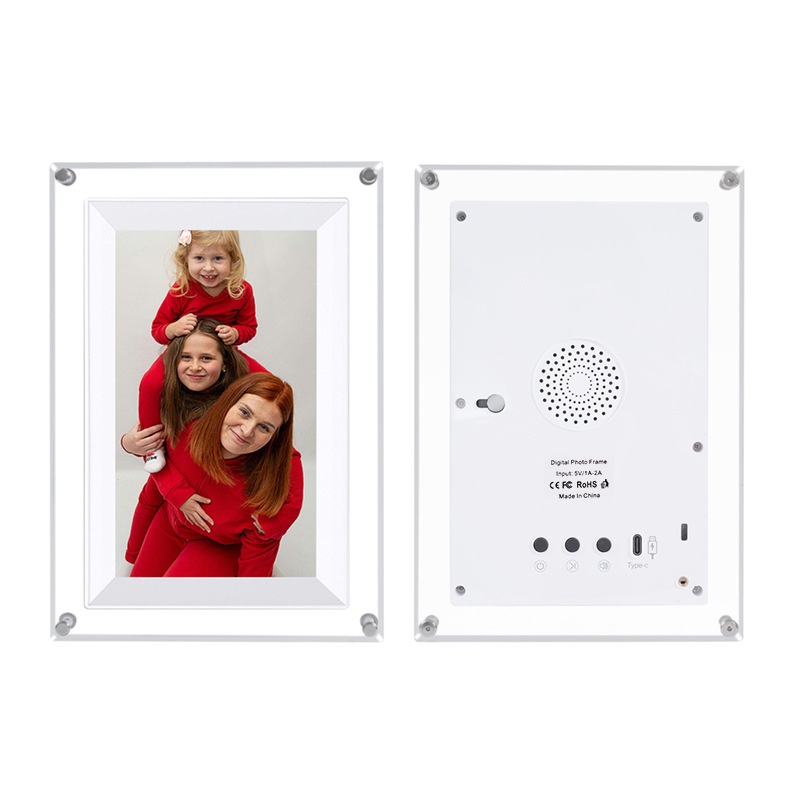 7-Inch WiFi Digital Photo Frame - IPS Smart Picture Frame with 2000mAh Battery, 360° Auto-Rotation, Built-in Speaker, WiFi & USB Transfer, White