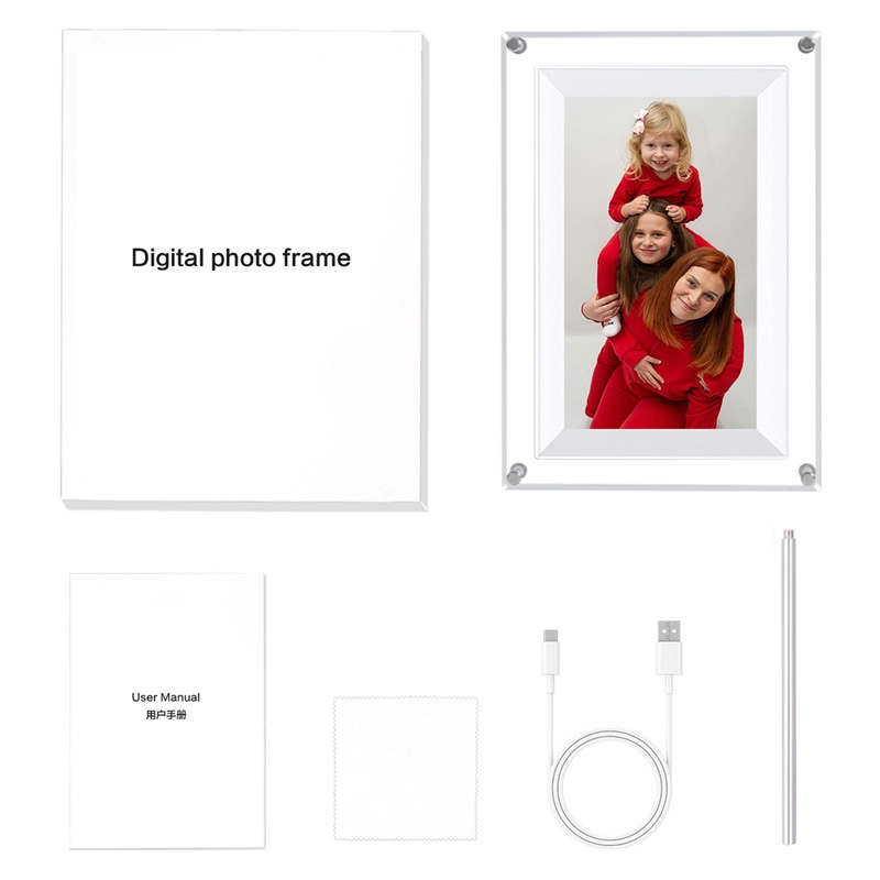 7-Inch WiFi Digital Photo Frame - IPS Smart Picture Frame with 2000mAh Battery, 360° Auto-Rotation, Built-in Speaker, WiFi & USB Transfer, White