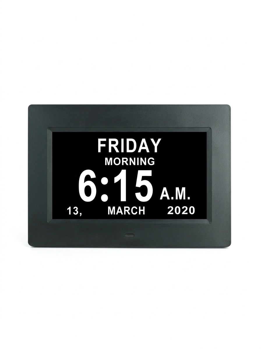 7-Inch Digital Calendar Day Clock for Seniors - Large Clear Display, Multiple Alarms, Auto-Brightness, Multi-Language Time & Date Tracker, White