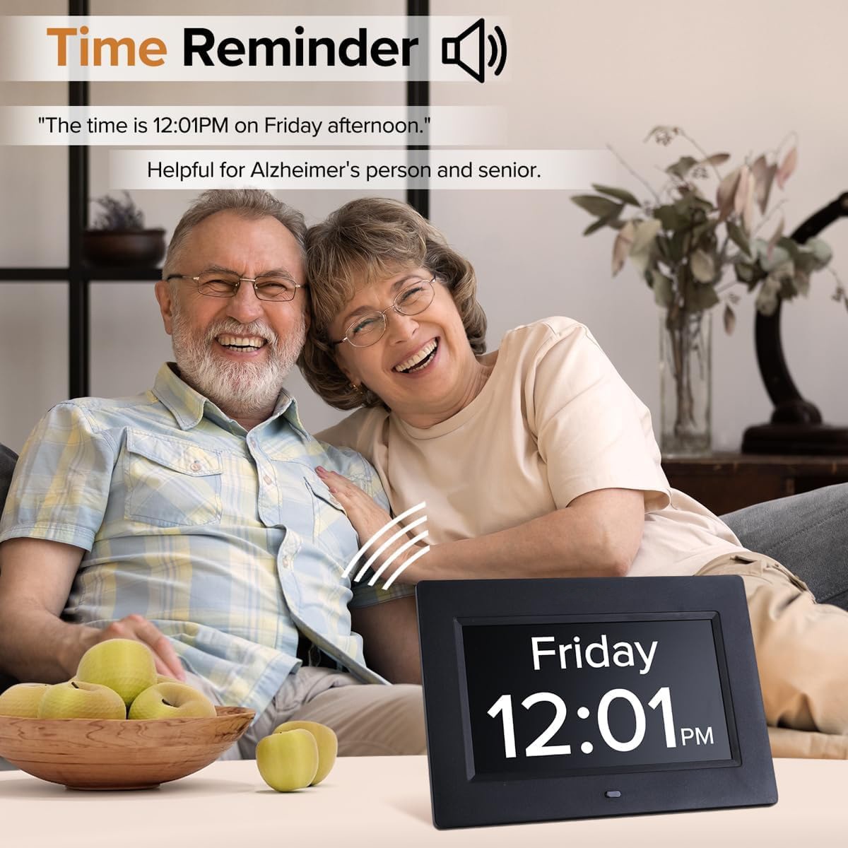 7-Inch Digital Calendar Day Clock for Seniors & Dementia - Extra Large LCD Display, 8 Pill Reminders, Auto-Dimming, 11 Languages, White