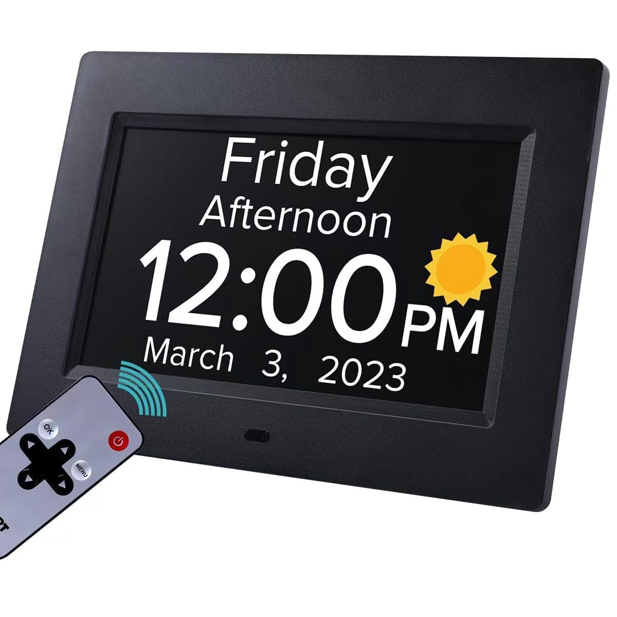 7-Inch Digital Calendar Day Clock for Seniors & Dementia - Extra Large LCD Display, 8 Pill Reminders, Auto-Dimming, 11 Languages, White