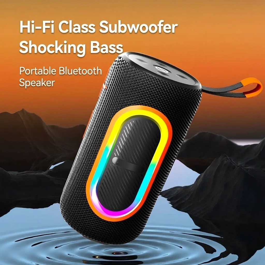 Portable Bluetooth Speaker with RGB Lights, 20W Deep Bass, IPX7 Waterproof, 15-Hour Playtime, 100ft Range, Wireless Outdoor Speaker with Strap