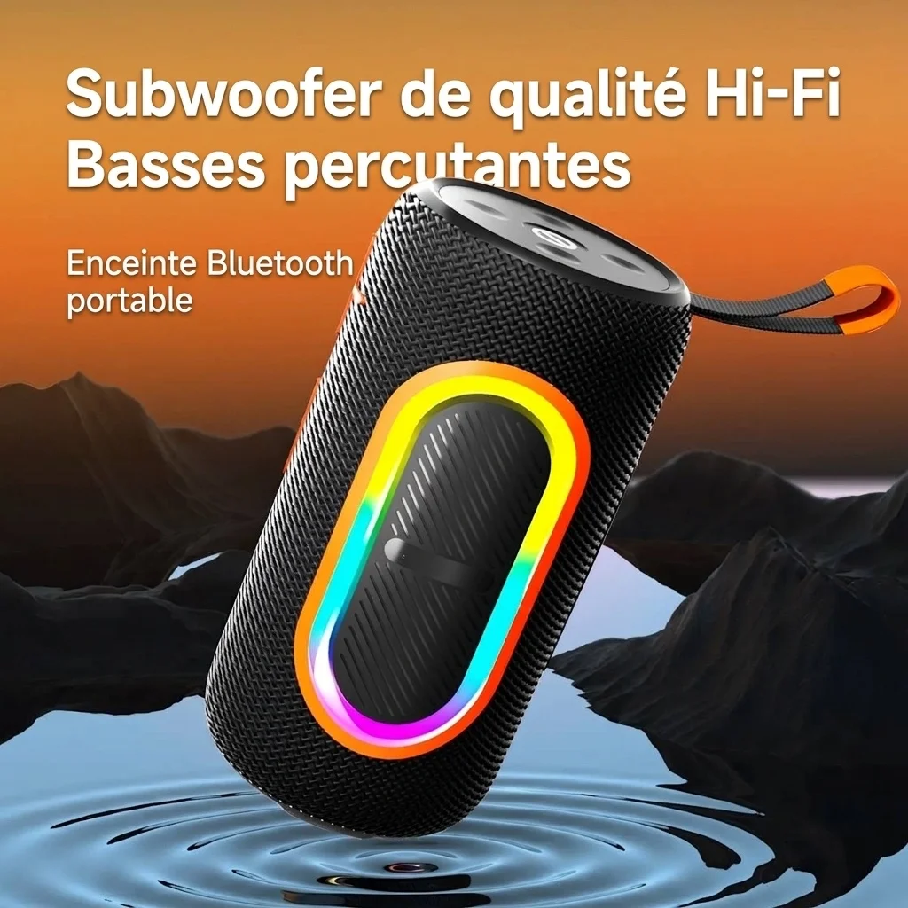 Portable Bluetooth Speaker with RGB Lights, 20W Deep Bass, IPX7 Waterproof, 15-Hour Playtime, 100ft Range, Wireless Outdoor Speaker with Strap
