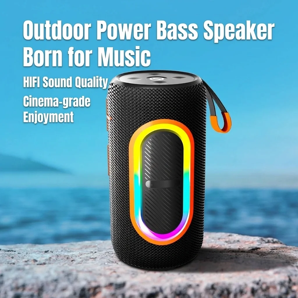 Portable Bluetooth Speaker with RGB Lights, 20W Deep Bass, IPX7 Waterproof, 15-Hour Playtime, 100ft Range, Wireless Outdoor Speaker with Strap