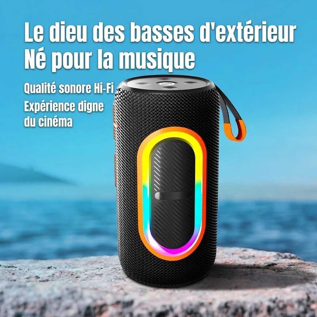 Portable Bluetooth Speaker with RGB Lights, 20W Deep Bass, IPX7 Waterproof, 15-Hour Playtime, 100ft Range, Wireless Outdoor Speaker with Strap