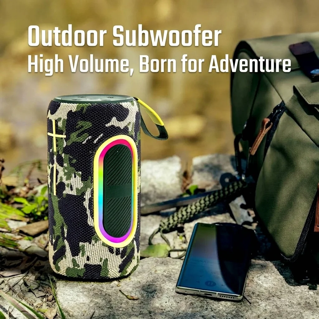 Portable Bluetooth Speaker with RGB Lights, 20W Deep Bass, IPX7 Waterproof, 15-Hour Playtime, 100ft Range, Wireless Outdoor Speaker with Strap