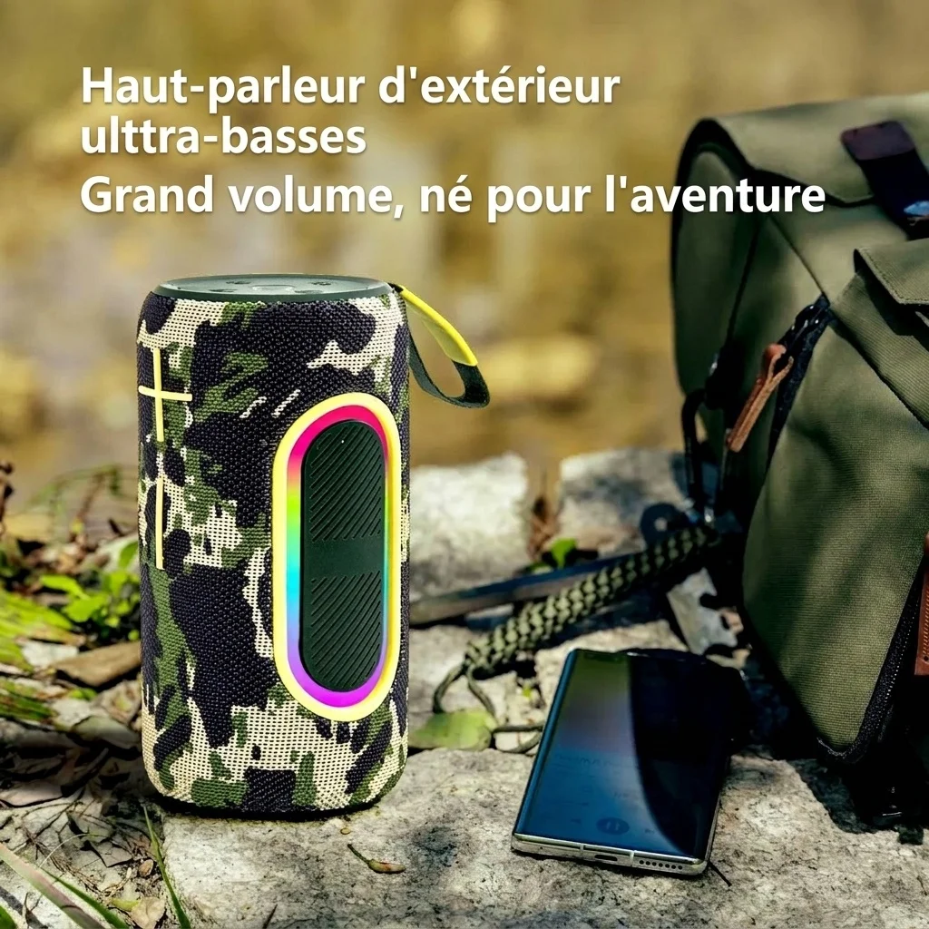Portable Bluetooth Speaker with RGB Lights, 20W Deep Bass, IPX7 Waterproof, 15-Hour Playtime, 100ft Range, Wireless Outdoor Speaker with Strap