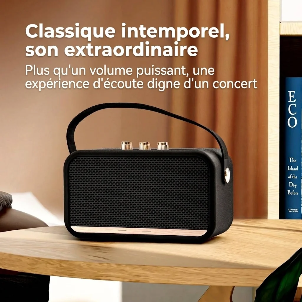 Retro Portable Bluetooth Speaker with Deep Bass, Vintage HiFi Audio, Extended Playtime, Long Range Wireless Sound System with Carry Strap for Travel