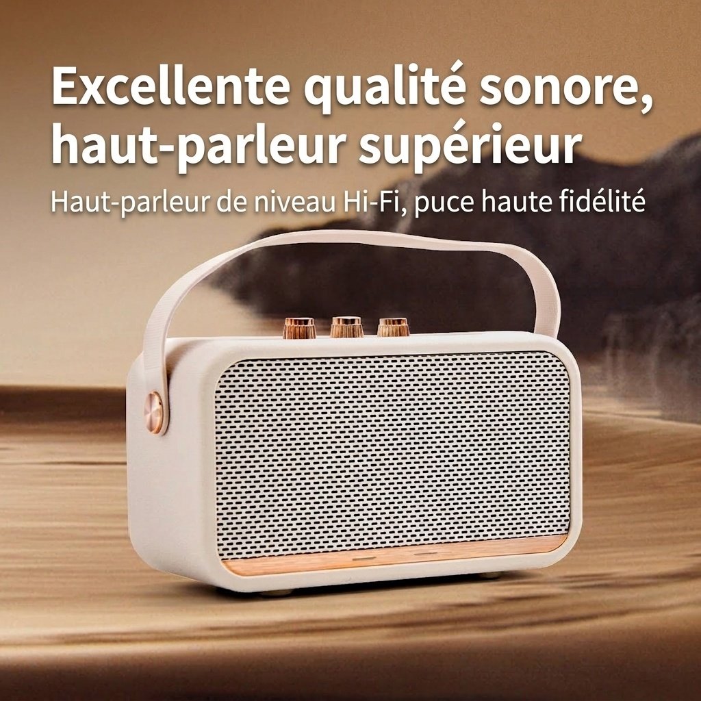 Retro Portable Bluetooth Speaker with Deep Bass, Vintage HiFi Audio, Extended Playtime, Long Range Wireless Sound System with Carry Strap for Travel