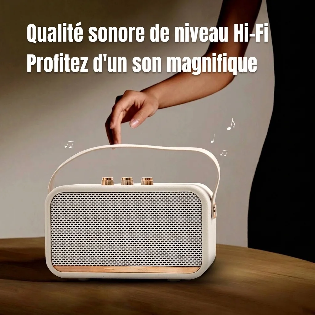 Retro Portable Bluetooth Speaker with Deep Bass, Vintage HiFi Audio, Extended Playtime, Long Range Wireless Sound System with Carry Strap for Travel