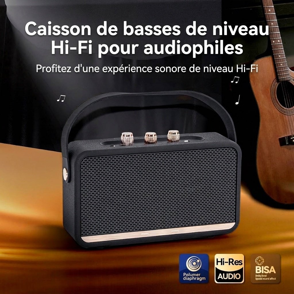 Retro Portable Bluetooth Speaker 20W HiFi Audio, Deep Bass, IPX7 Waterproof, 15H Playtime, 30ft Wireless Range, Vintage Travel Speaker with Strap