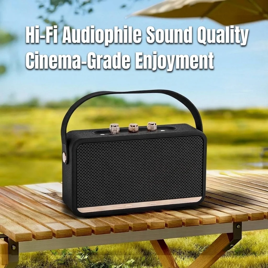 Retro Portable Bluetooth Speaker 20W HiFi Audio, Deep Bass, IPX7 Waterproof, 15H Playtime, 30ft Wireless Range, Vintage Travel Speaker with Strap