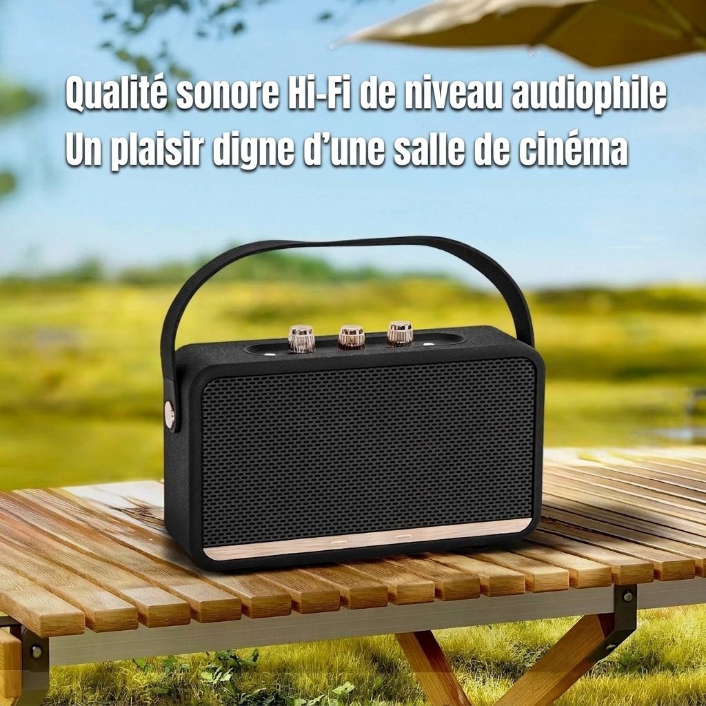 Retro Portable Bluetooth Speaker 20W HiFi Audio, Deep Bass, IPX7 Waterproof, 15H Playtime, 30ft Wireless Range, Vintage Travel Speaker with Strap