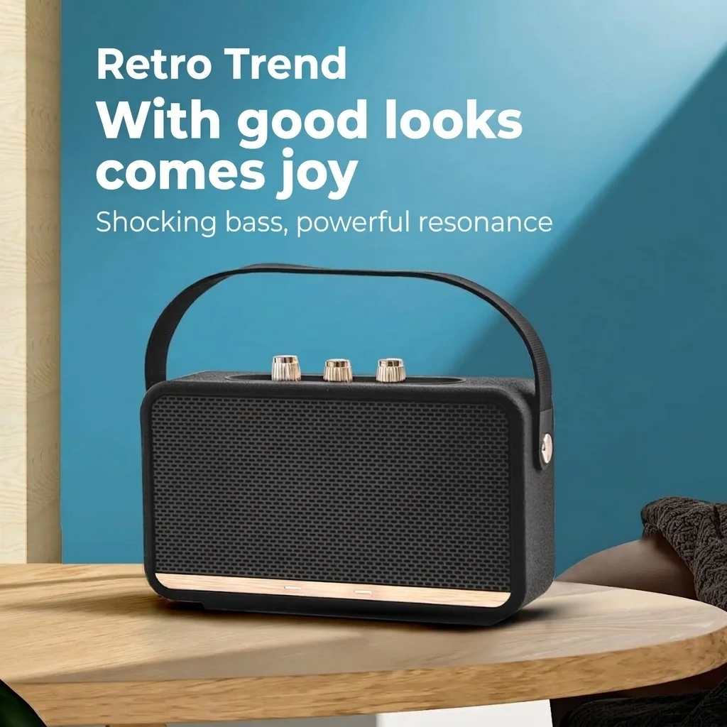 Retro Portable Bluetooth Speaker 20W HiFi Audio, Deep Bass, IPX7 Waterproof, 15H Playtime, 30ft Wireless Range, Vintage Travel Speaker with Strap