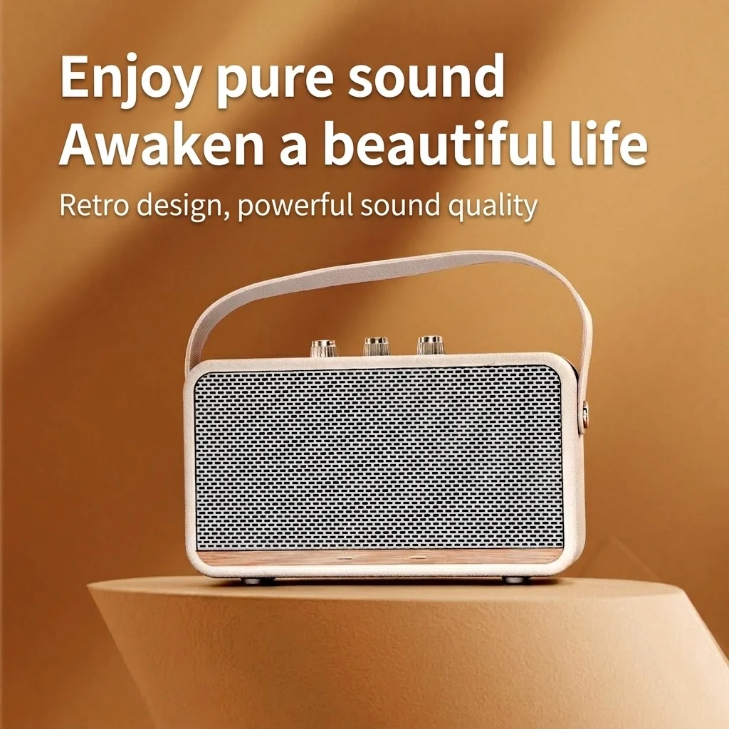 Retro Portable Bluetooth Speaker 20W HiFi Audio, Deep Bass, IPX7 Waterproof, 15H Playtime, 30ft Wireless Range, Vintage Travel Speaker with Strap
