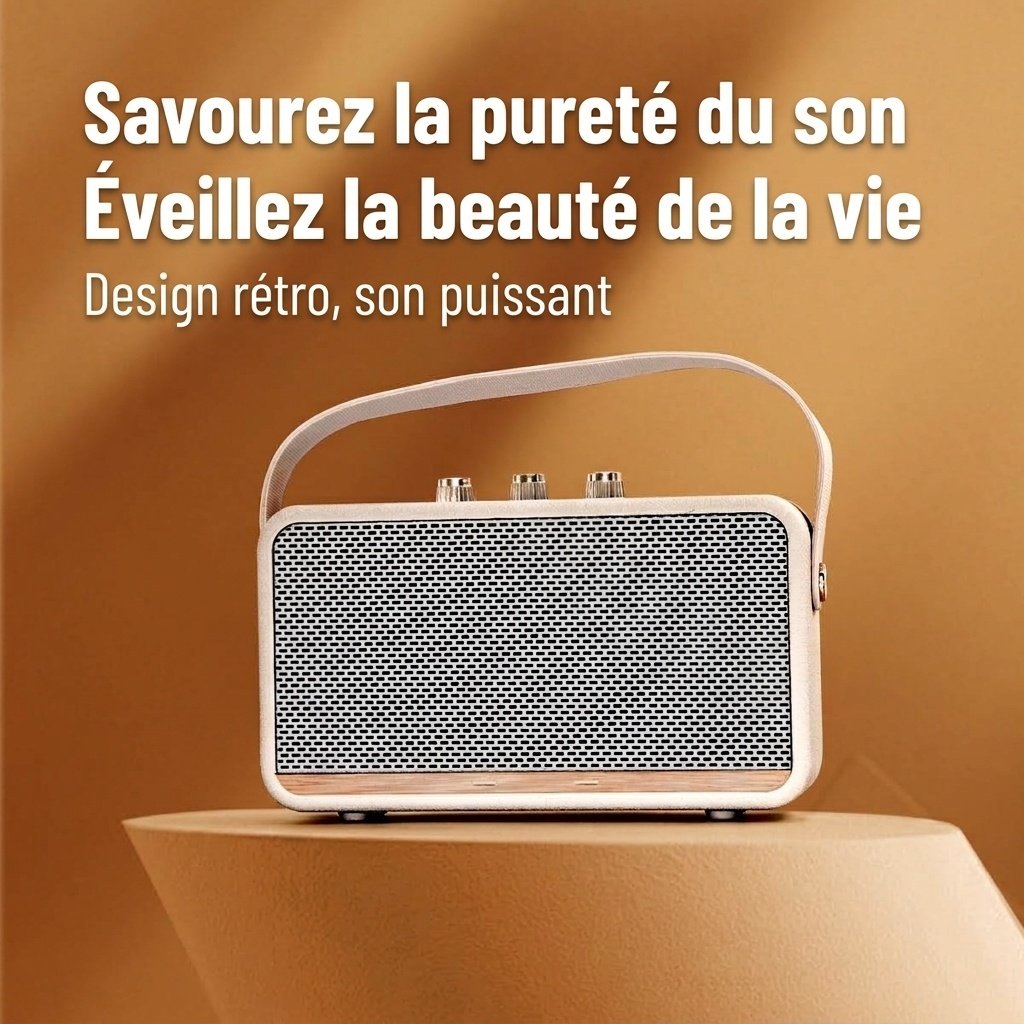 Retro Portable Bluetooth Speaker 20W HiFi Audio, Deep Bass, IPX7 Waterproof, 15H Playtime, 30ft Wireless Range, Vintage Travel Speaker with Strap