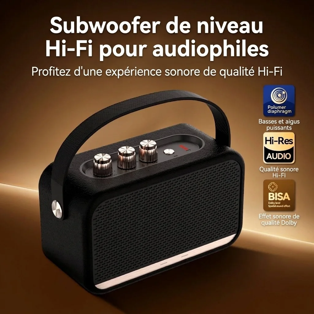Retro Portable Bluetooth Speaker, Powerful Hi-Res Audio with Deep Bass, Extended Playtime Battery, Vintage Wireless Outdoor Sound with Carry Strap