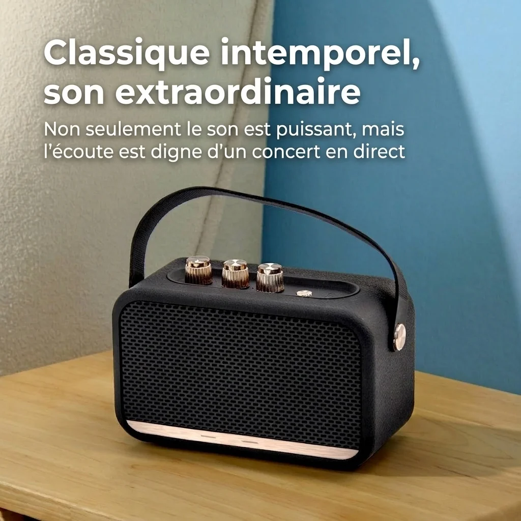 Retro Portable Bluetooth Speaker, Powerful Hi-Res Audio with Deep Bass, Extended Playtime Battery, Vintage Wireless Outdoor Sound with Carry Strap