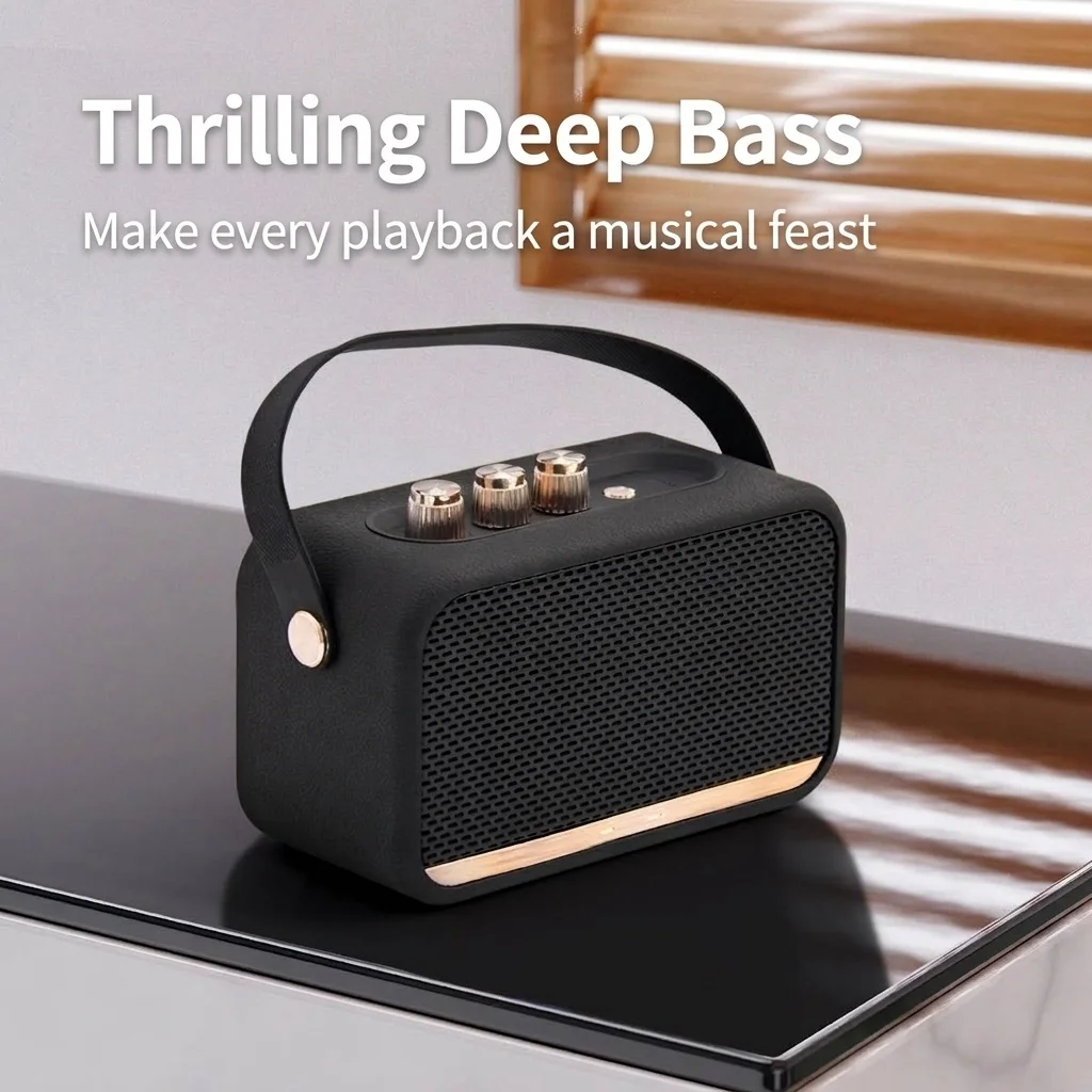 Retro Portable Bluetooth Speaker, Powerful Hi-Res Audio with Deep Bass, Extended Playtime Battery, Vintage Wireless Outdoor Sound with Carry Strap