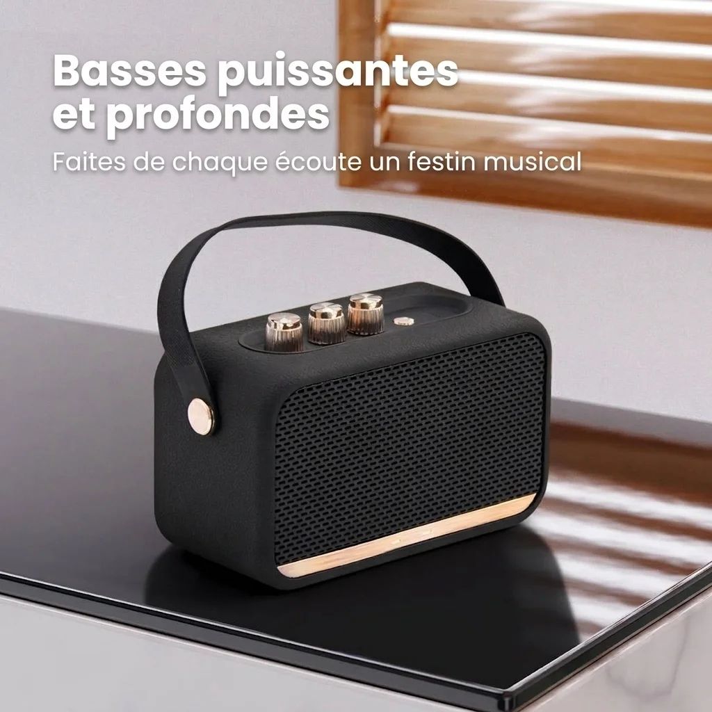 Retro Portable Bluetooth Speaker, Powerful Hi-Res Audio with Deep Bass, Extended Playtime Battery, Vintage Wireless Outdoor Sound with Carry Strap