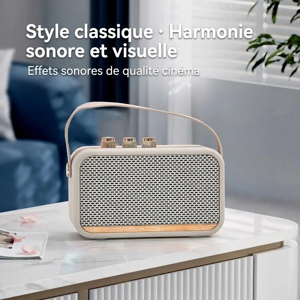 Retro Portable Bluetooth Speaker, Powerful Hi-Res Audio with Deep Bass, Extended Playtime Battery, Vintage Wireless Outdoor Sound with Carry Strap