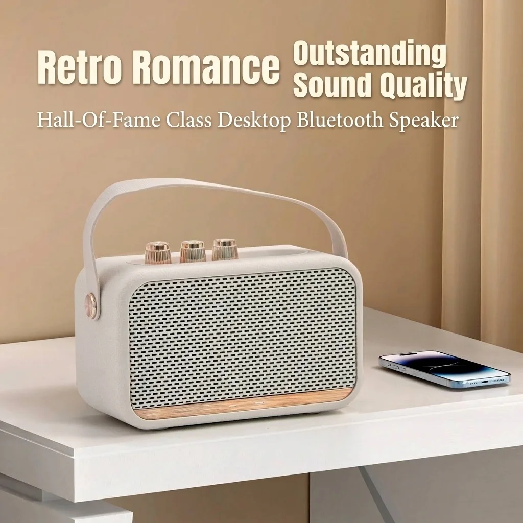 Retro Portable Bluetooth Speaker, Powerful Hi-Res Audio with Deep Bass, Extended Playtime Battery, Vintage Wireless Outdoor Sound with Carry Strap