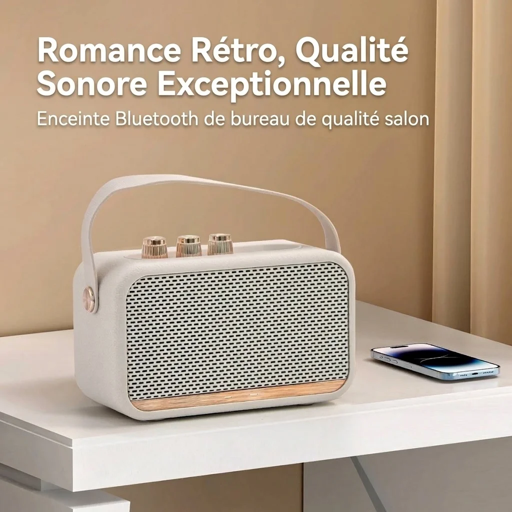 Retro Portable Bluetooth Speaker, Powerful Hi-Res Audio with Deep Bass, Extended Playtime Battery, Vintage Wireless Outdoor Sound with Carry Strap