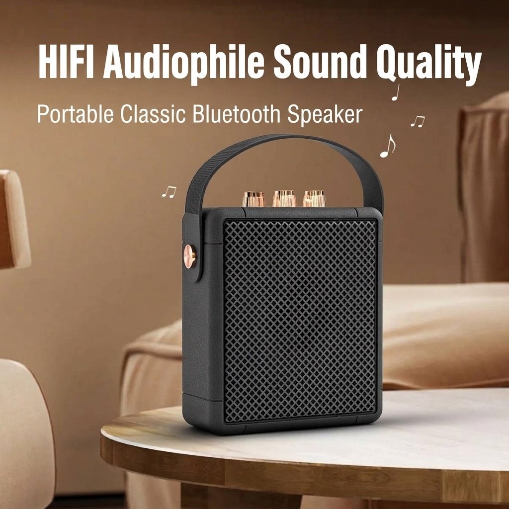 Portable Retro Bluetooth Speaker, 20W Rich HiFi Sound, IPX5 Waterproof, 15H Playback, 30ft Connectivity Range, Vintage Wireless Speaker with Strap