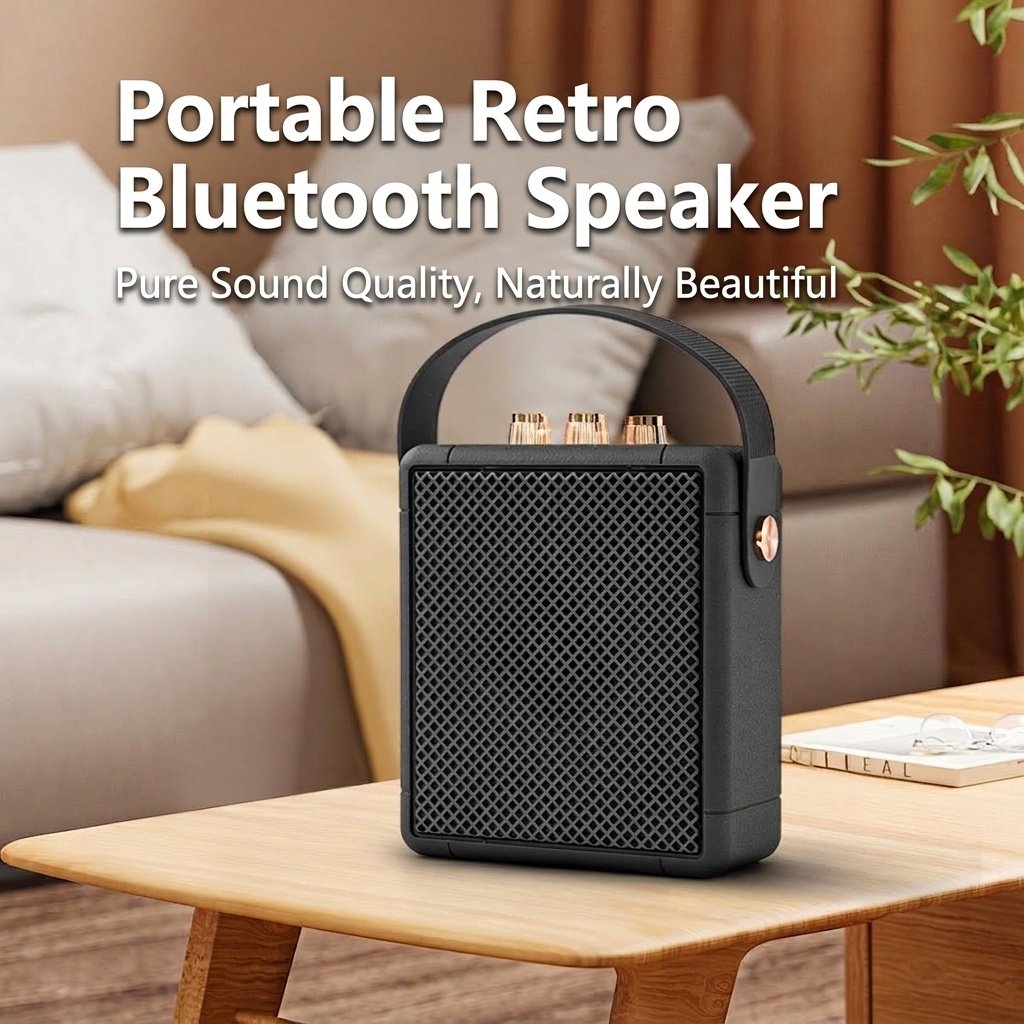 Portable Retro Bluetooth Speaker, 20W Rich HiFi Sound, IPX5 Waterproof, 15H Playback, 30ft Connectivity Range, Vintage Wireless Speaker with Strap