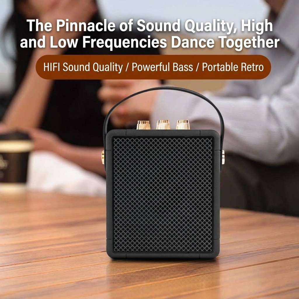 Portable Retro Bluetooth Speaker, 20W Rich HiFi Sound, IPX5 Waterproof, 15H Playback, 30ft Connectivity Range, Vintage Wireless Speaker with Strap