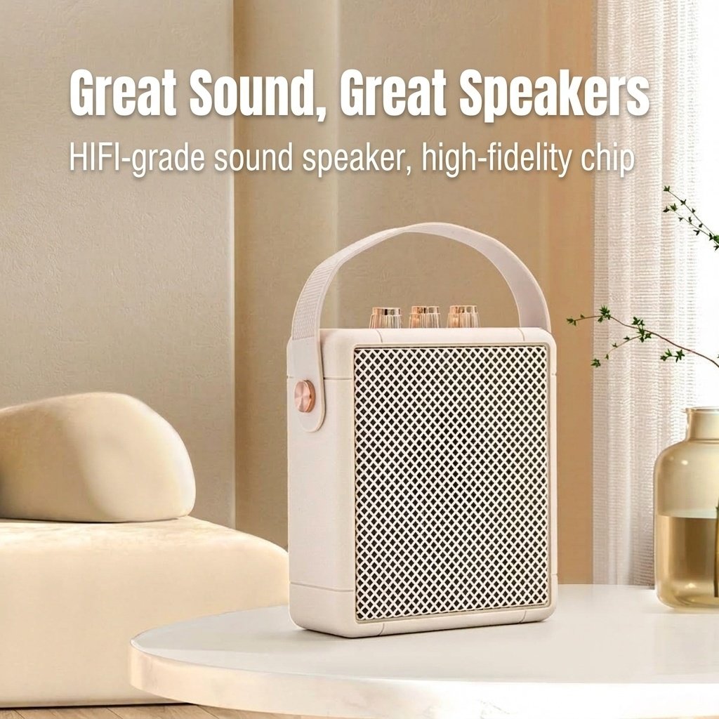 Portable Retro Bluetooth Speaker, 20W Rich HiFi Sound, IPX5 Waterproof, 15H Playback, 30ft Connectivity Range, Vintage Wireless Speaker with Strap