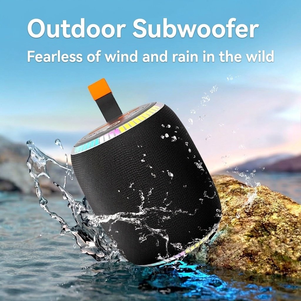 Portable Bluetooth Speaker with RGB Lights, 20W Deep Bass Sound, IPX7 Waterproof, 15H Playtime, 100ft Range, Rugged Outdoor Speaker with Carry Strap