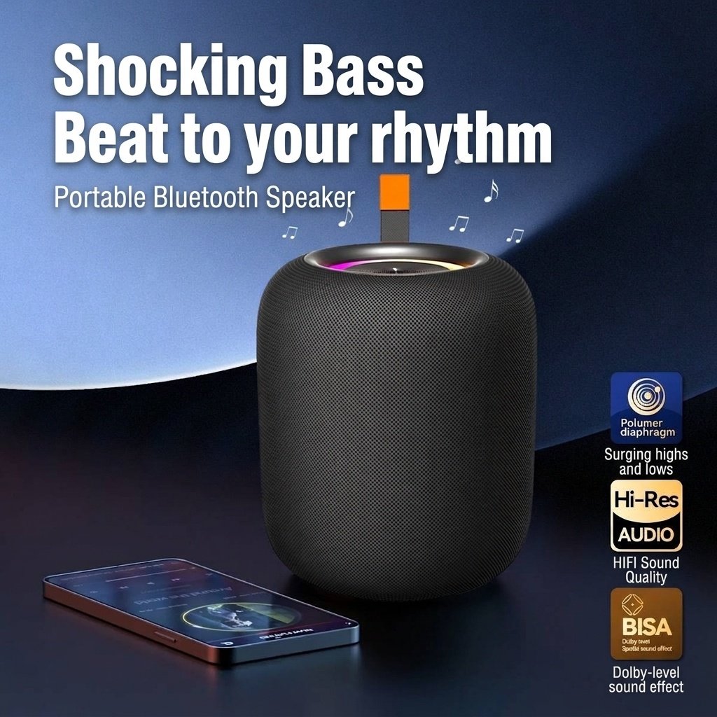 Portable Bluetooth Speaker with Deep Bass, 20W Hi-Res Audio, IPX7 Waterproof, 15-Hour Playtime, 100ft Range, Rugged Wireless Travel Speaker with Strap