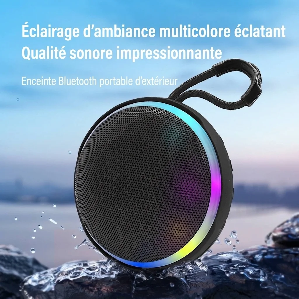 Waterproof Portable Bluetooth Speaker with RGB Lights, 10W Rich Sound, IPX7 Waterproof, 15H Playtime, 30ft Wireless Range, Outdoor Travel Speaker