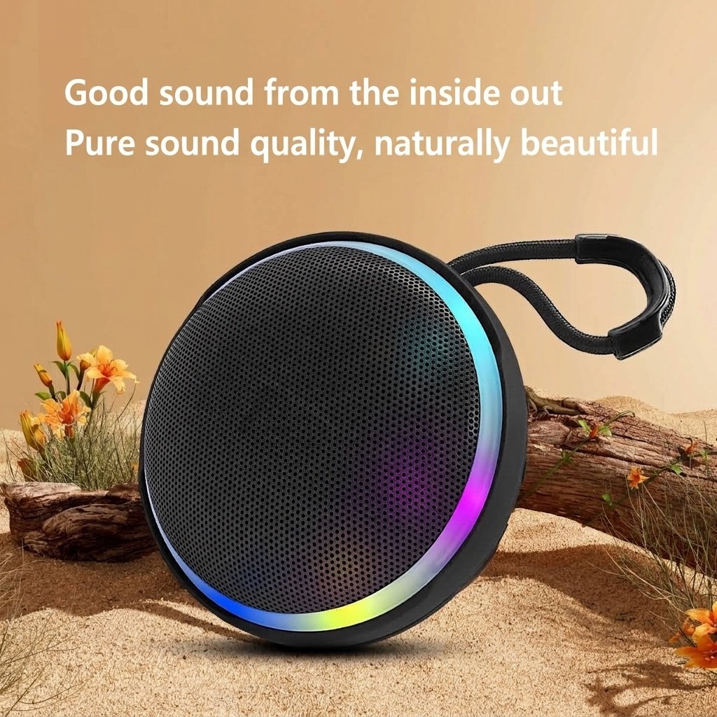 Waterproof Portable Bluetooth Speaker with RGB Lights, 10W Rich Sound, IPX7 Waterproof, 15H Playtime, 30ft Wireless Range, Outdoor Travel Speaker