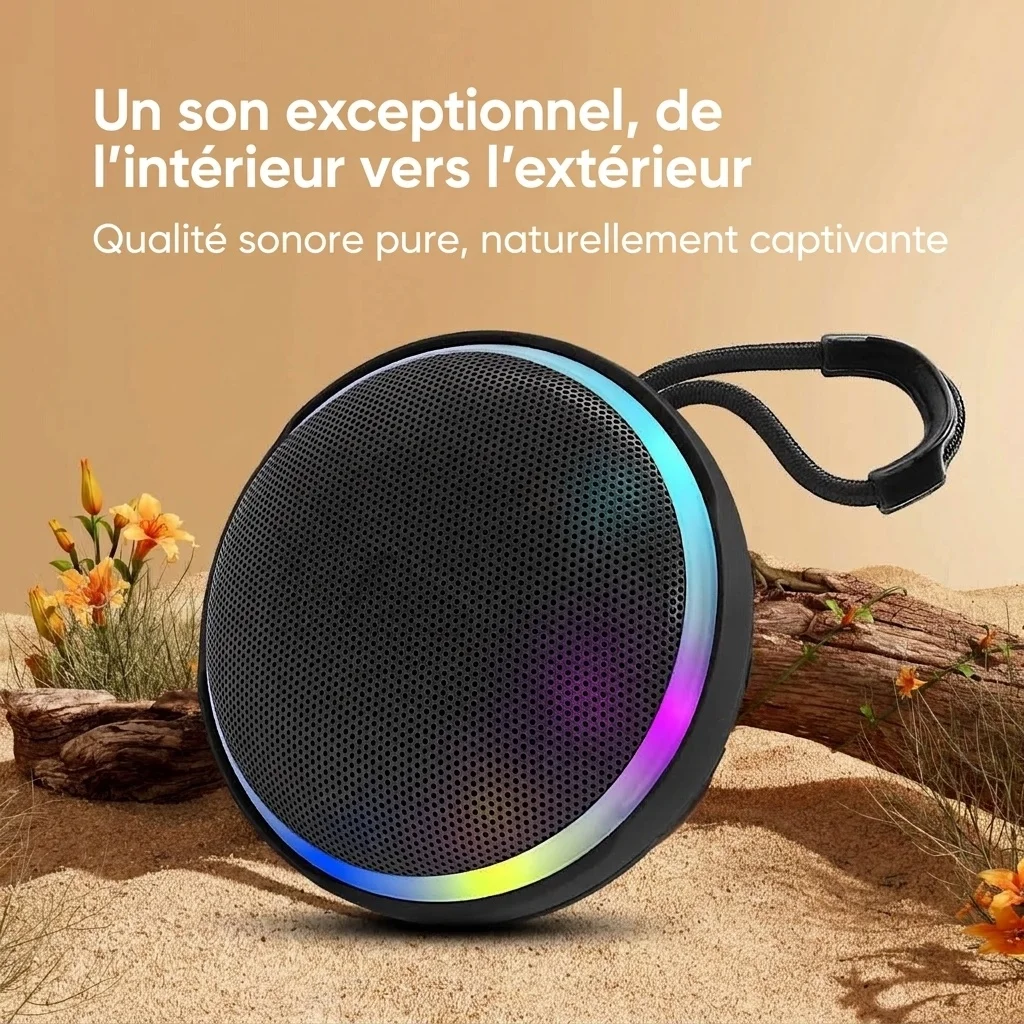 Waterproof Portable Bluetooth Speaker with RGB Lights, 10W Rich Sound, IPX7 Waterproof, 15H Playtime, 30ft Wireless Range, Outdoor Travel Speaker