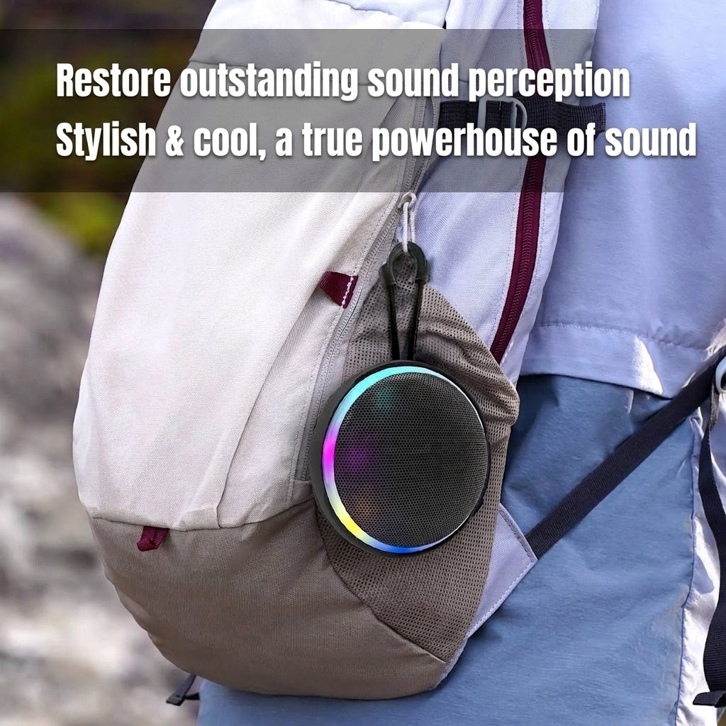 Waterproof Portable Bluetooth Speaker with RGB Lights, 10W Rich Sound, IPX7 Waterproof, 15H Playtime, 30ft Wireless Range, Outdoor Travel Speaker