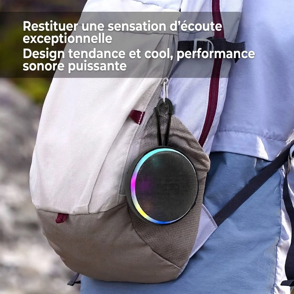 Waterproof Portable Bluetooth Speaker with RGB Lights, 10W Rich Sound, IPX7 Waterproof, 15H Playtime, 30ft Wireless Range, Outdoor Travel Speaker