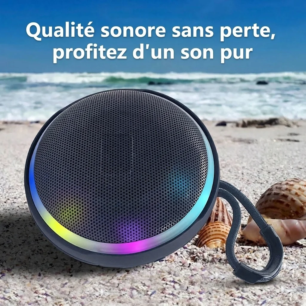 Waterproof Portable Bluetooth Speaker with RGB Lights, 10W Rich Sound, IPX7 Waterproof, 15H Playtime, 30ft Wireless Range, Outdoor Travel Speaker