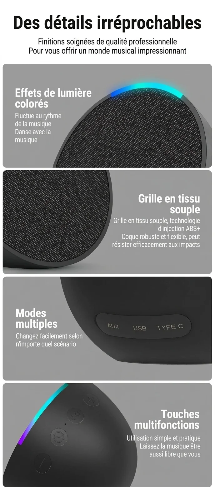 Portable Bluetooth 5.3 Speaker 10W, Vibrant RGB Light, TWS Stereo Pairing, Deep Bass, 3H Playtime, 15m Wireless Range, Outdoor Mini Party Speaker