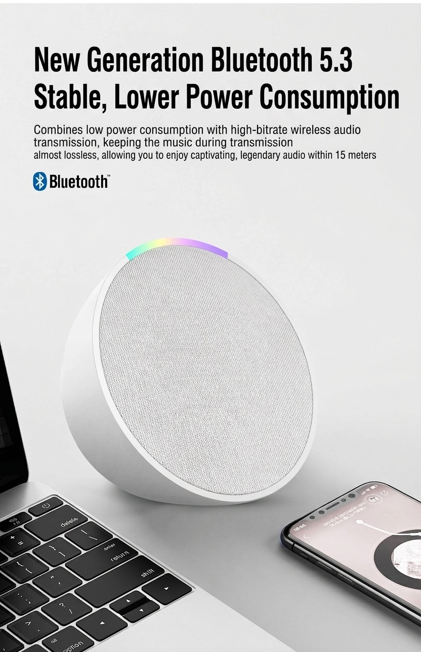 Portable Bluetooth 5.3 Speaker 10W, Vibrant RGB Light, TWS Stereo Pairing, Deep Bass, 3H Playtime, 15m Wireless Range, Outdoor Mini Party Speaker