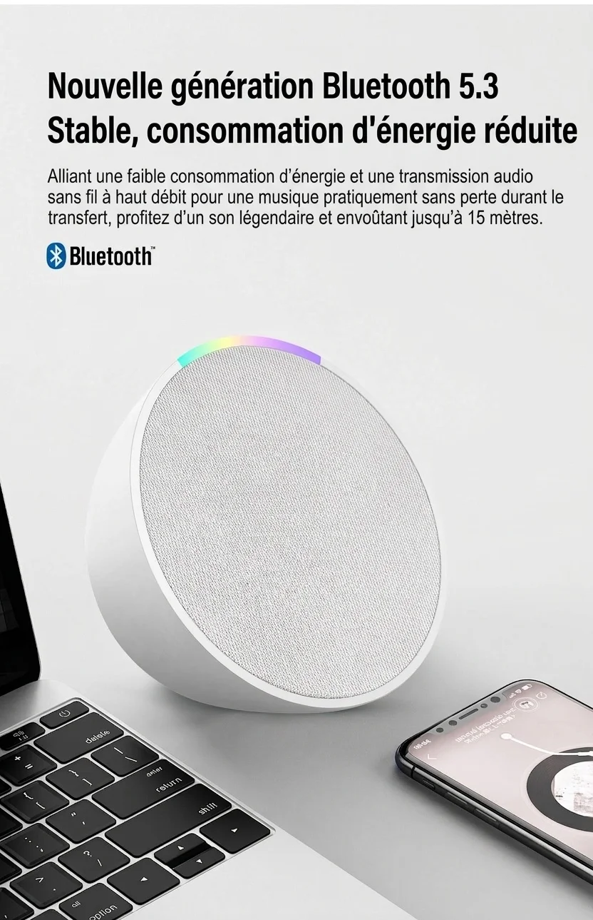 Portable Bluetooth 5.3 Speaker 10W, Vibrant RGB Light, TWS Stereo Pairing, Deep Bass, 3H Playtime, 15m Wireless Range, Outdoor Mini Party Speaker