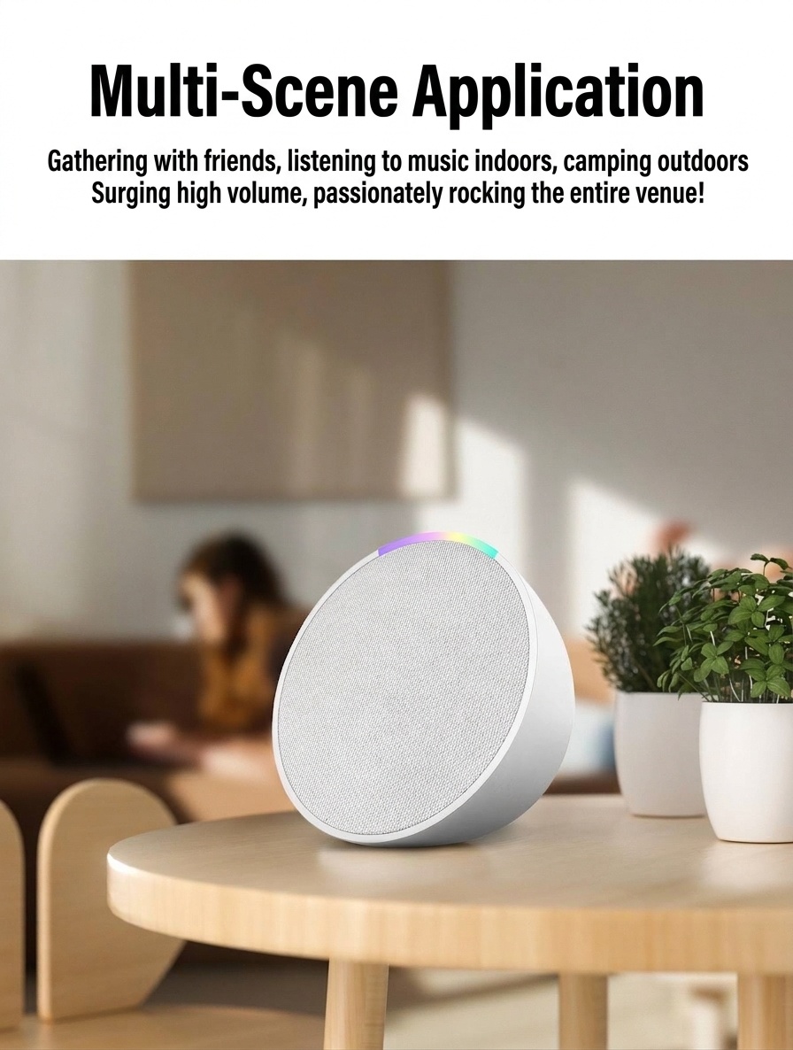 Portable Bluetooth 5.3 Speaker 10W, Vibrant RGB Light, TWS Stereo Pairing, Deep Bass, 3H Playtime, 15m Wireless Range, Outdoor Mini Party Speaker