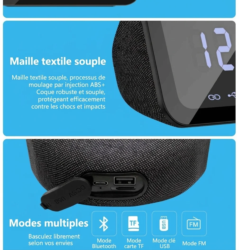 HIFI Portable Bluetooth Speaker 10W with LED Digital Alarm Clock, Temperature Display, 5H Playtime, FM Radio, Compact Desktop Bedside Wireless Speaker