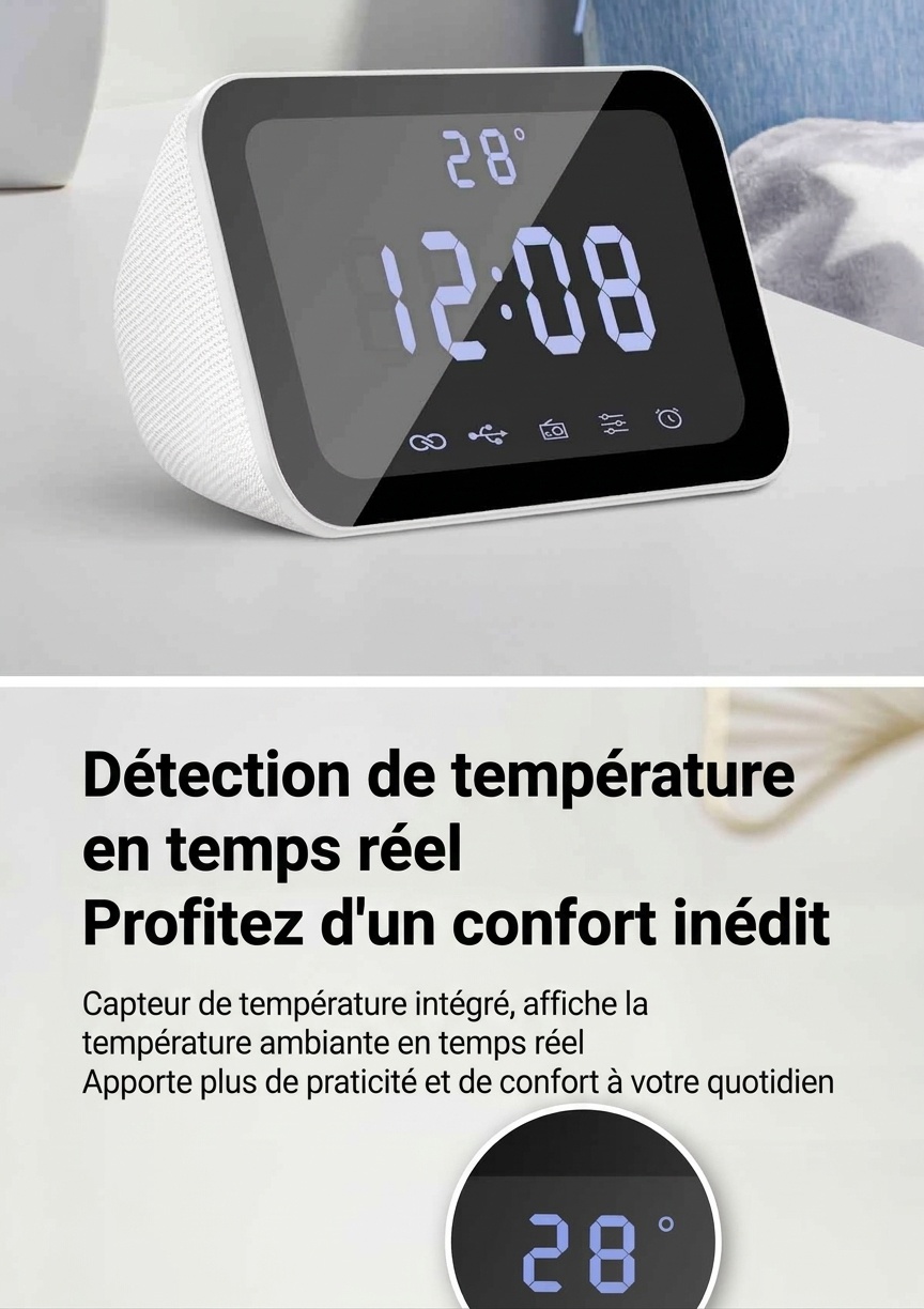 HIFI Portable Bluetooth Speaker 10W with LED Digital Alarm Clock, Temperature Display, 5H Playtime, FM Radio, Compact Desktop Bedside Wireless Speaker