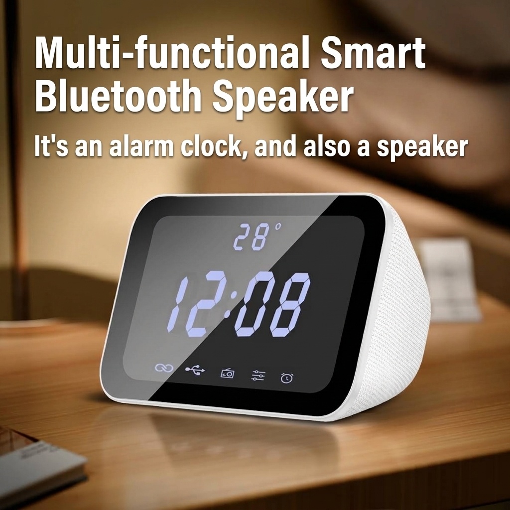 HIFI Portable Bluetooth Speaker 10W with LED Digital Alarm Clock, Temperature Display, 5H Playtime, FM Radio, Compact Desktop Bedside Wireless Speaker